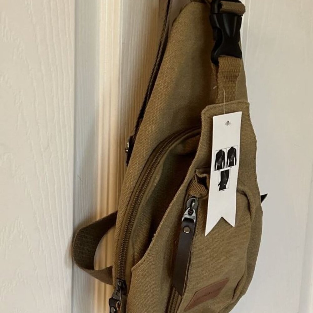 Khaki Canvas Sling Shoulder Crossbody Bag